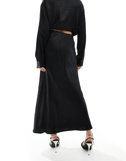 Pimkie satin maxi skirt co-ord in black jacquard