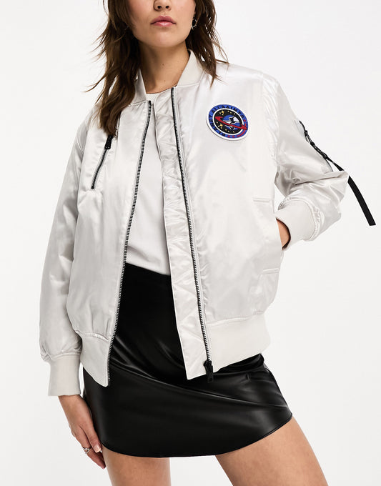 AllSaints Echo metallic zip through bomber jacket in silver