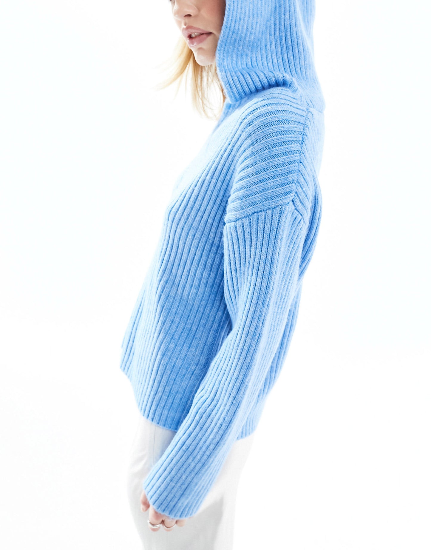 Monki v neck knitted hood sweater in blue