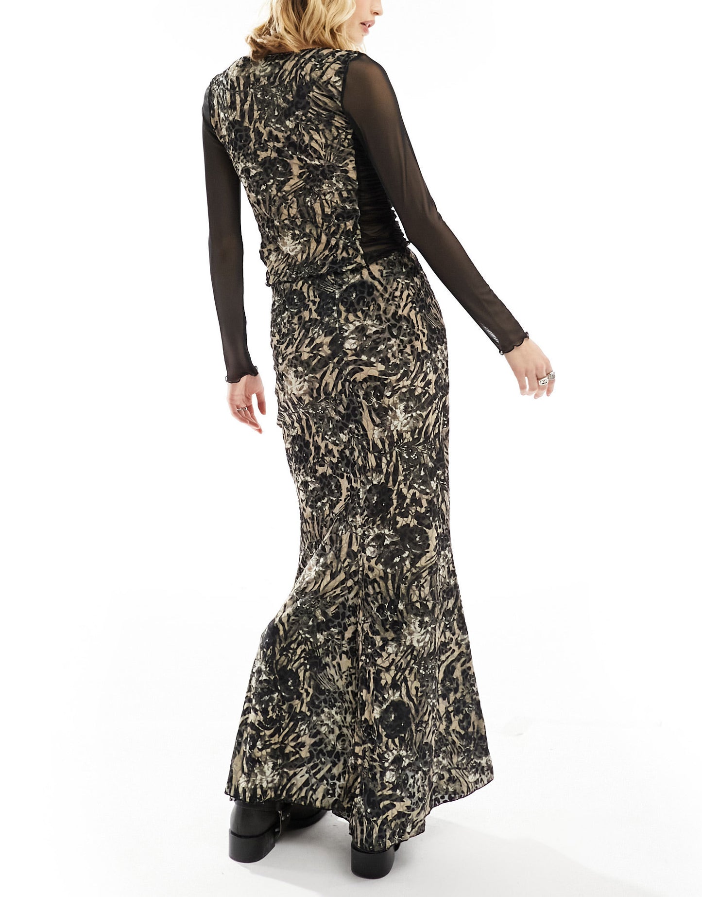 Reclaimed Vintage velvet devore maxi skirt in animal print