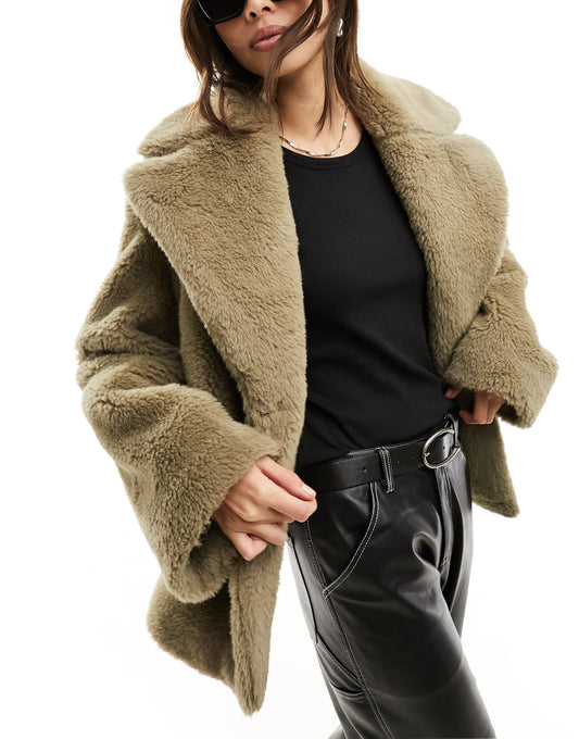 & Other Stories faux fur jacket in dark taupe