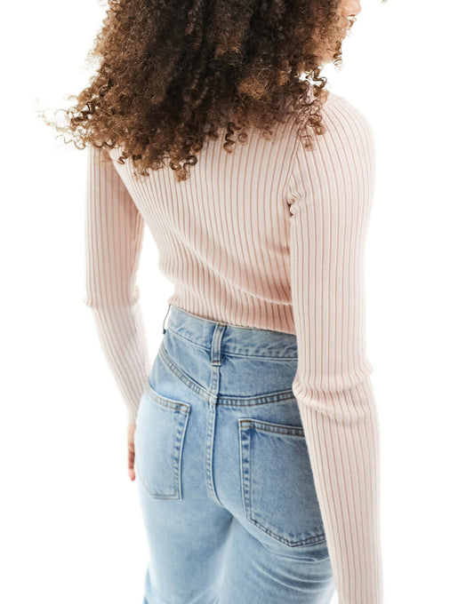 Bershka roll neck choker detail jumper in pale pink