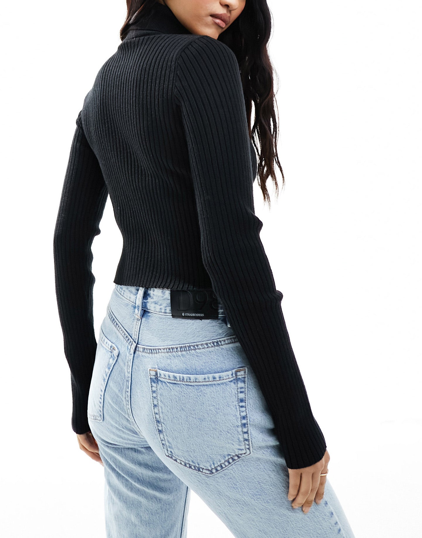 Bershka roll neck choker detail jumper in black