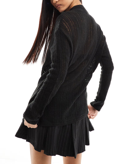 Pimkie fine gauge high neck sheer jumper in black