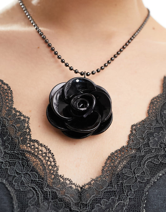 Reclaimed Vintage resin corsage necklace on ball chain in black