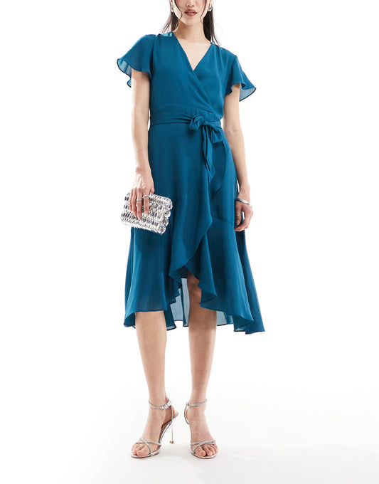 Style Cheat wrap midi dress in ink blue