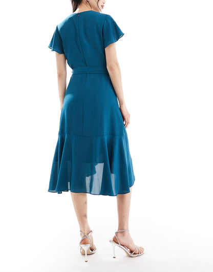 Style Cheat wrap midi dress in ink blue