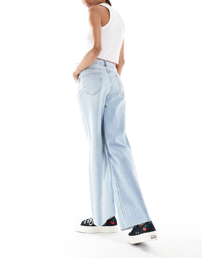 ASOS DESIGN Tall cropped wide leg dad jean in bleach wash