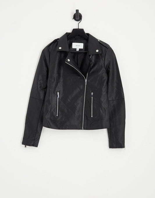 Vila leather look jacket in black