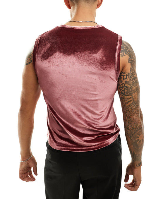 ASOS DESIGN muscle fit vest in burgundy velour