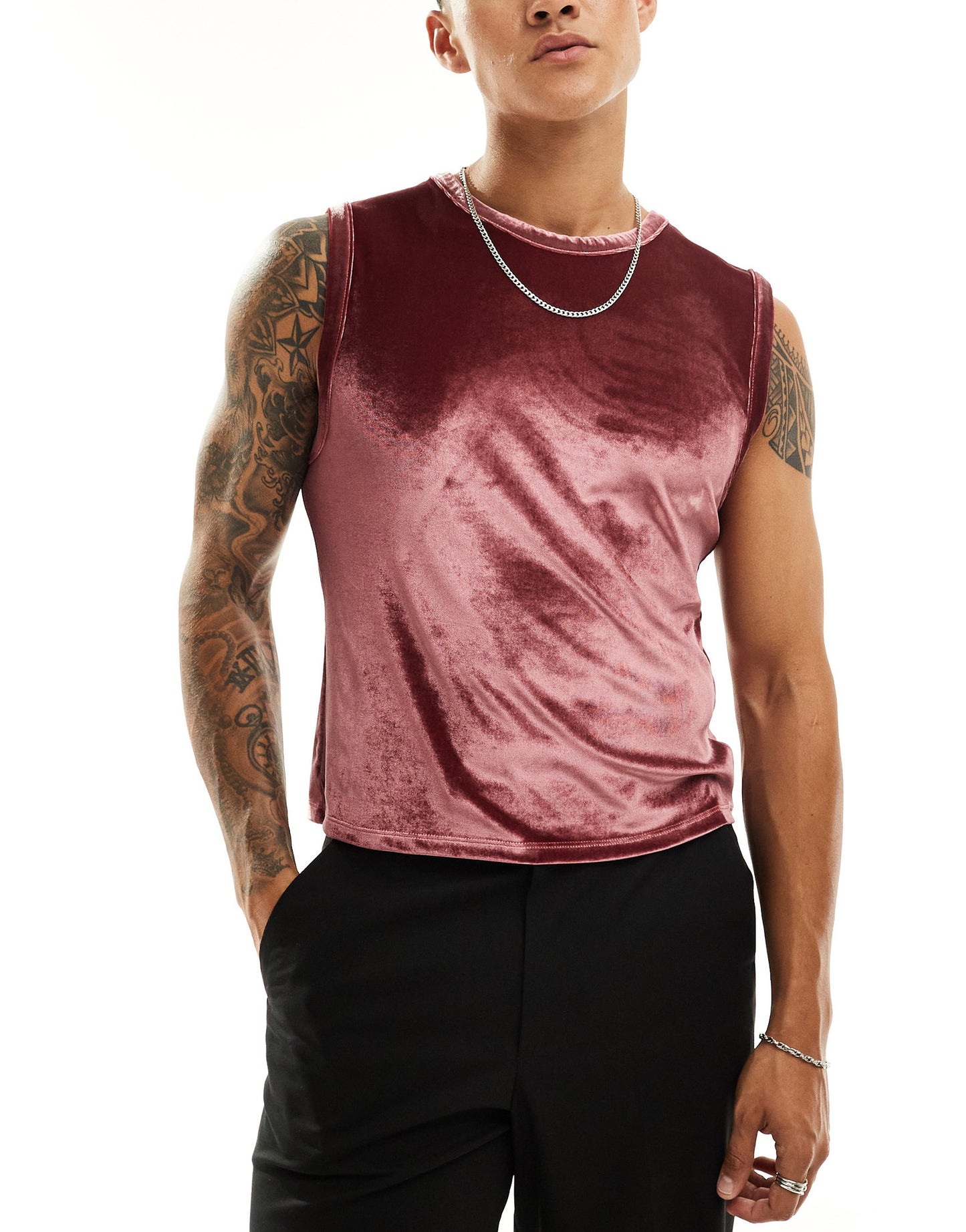 ASOS DESIGN muscle fit vest in burgundy velour