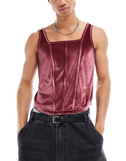 ASOS DESIGN cropped muscle corset in burgundy velour