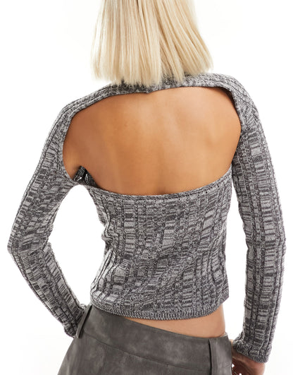 Reclaimed Vintage asymmetrical rib knit cut out top in grey marl