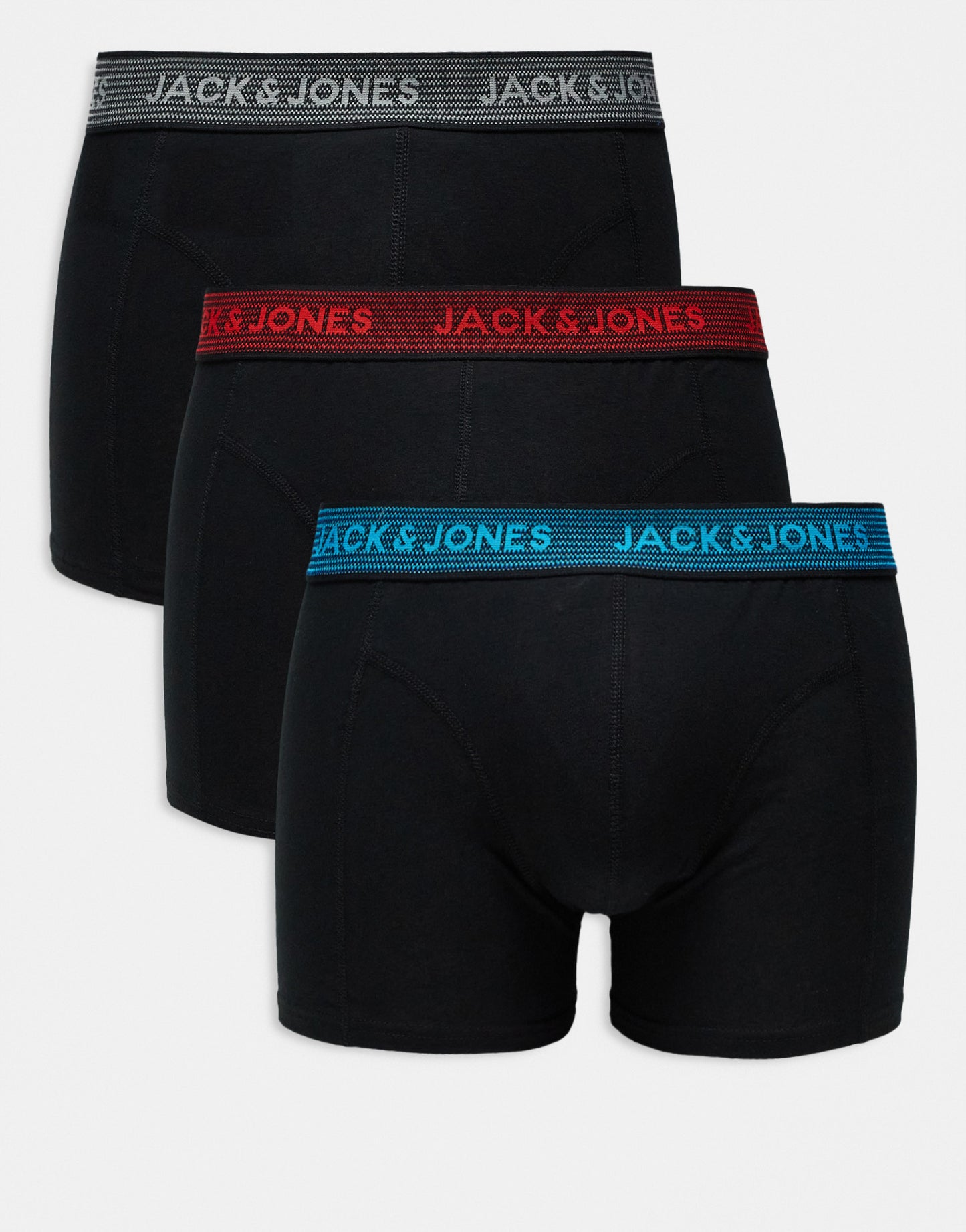 Jack & Jones 3 pack trunks in black with contrast waistband