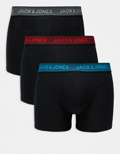 Jack & Jones 3 pack trunks in black with contrast waistband