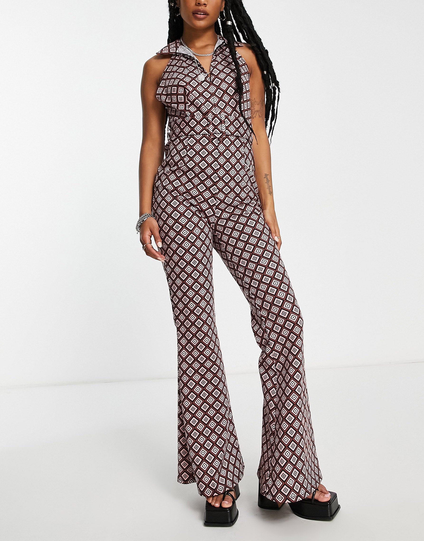 ASOS DESIGN tailored square neck jumpsuit with kick flare in white